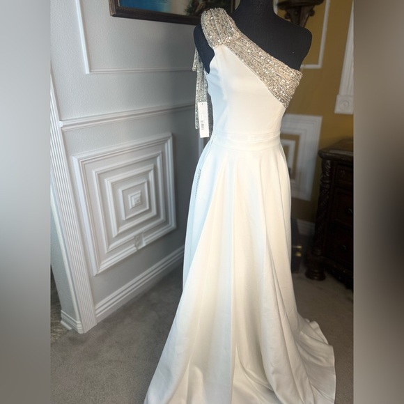 Gavin Jumpsuit With Satin Overskirt in Light Ivory, Silver & Diamond White - Picture 13 of 15